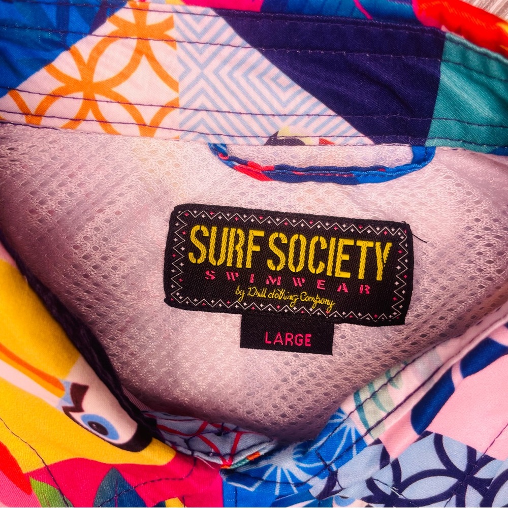 Surf Society By Drill Clothing Co. Tropical Hawaiian Men’s Button Down Shirt Lg View 4